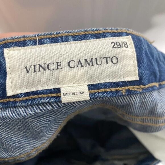 Vince Camuto High Rise Straight Leg Patchwork Ripped Jeans Blue 29/8 Distressed - Picture 3 of 12